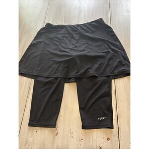 Terry Black Padded Chamois Attached Skirt Capri Short Legging Sz 1X Cycling